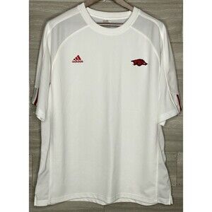 Arkansas Razorbacks Adidas Climacool White Short Short Sleeve NCAA Mens XL EUC